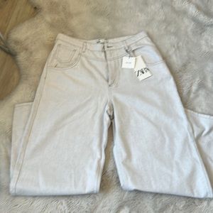 ZARA WIDE LEG LINEN BLEND WHITE PANTS